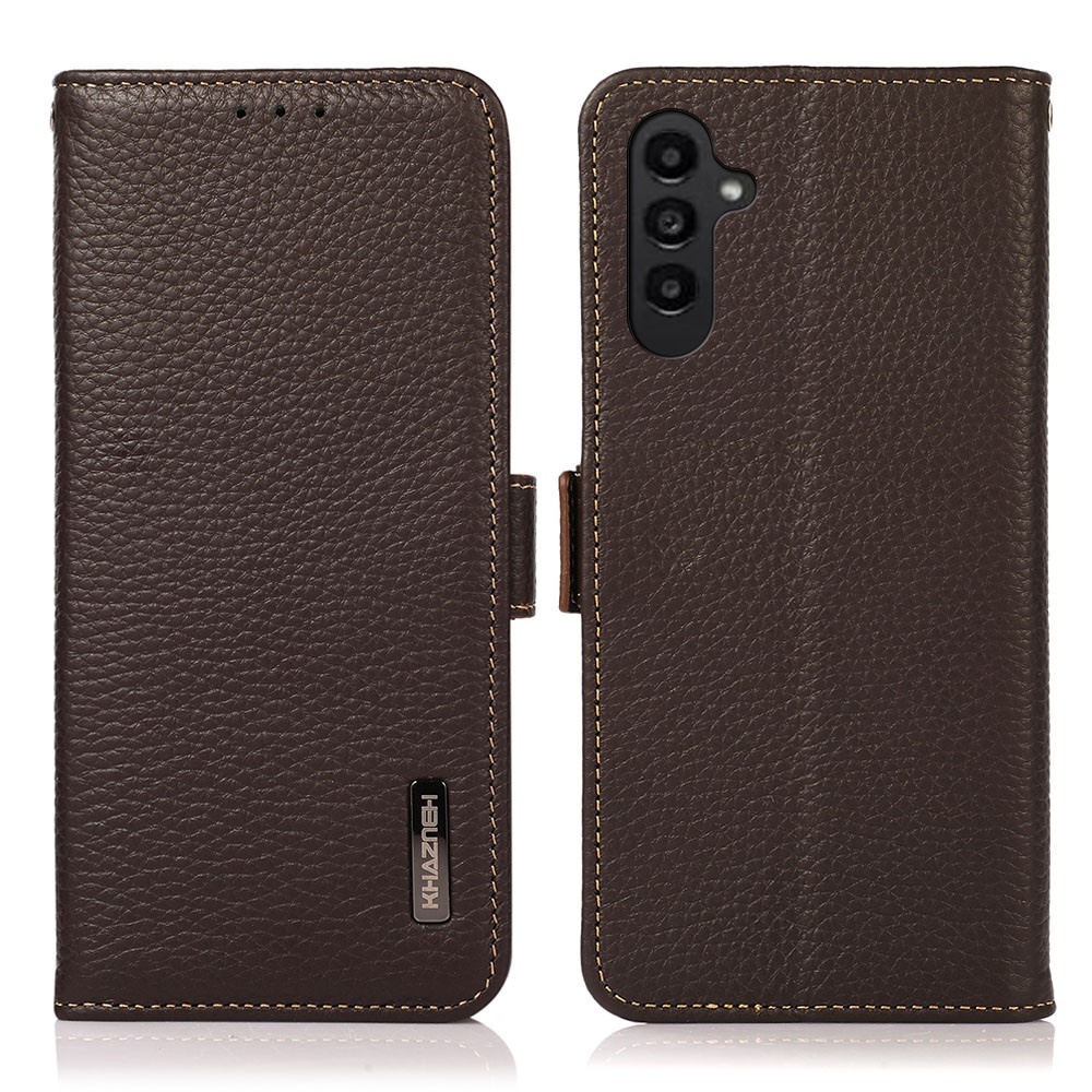 KHAZNEH KHAZNEH Samsung Galaxy A25 5G Fodral Litchi RFID Äkta Läder Brun