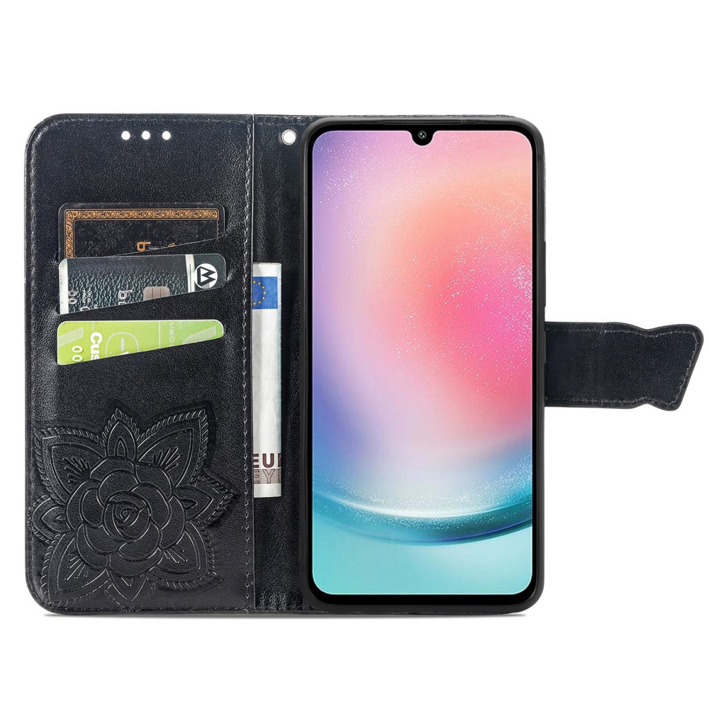  Samsung Galaxy A25 5G Fodral Läder Big Butterfly Svart