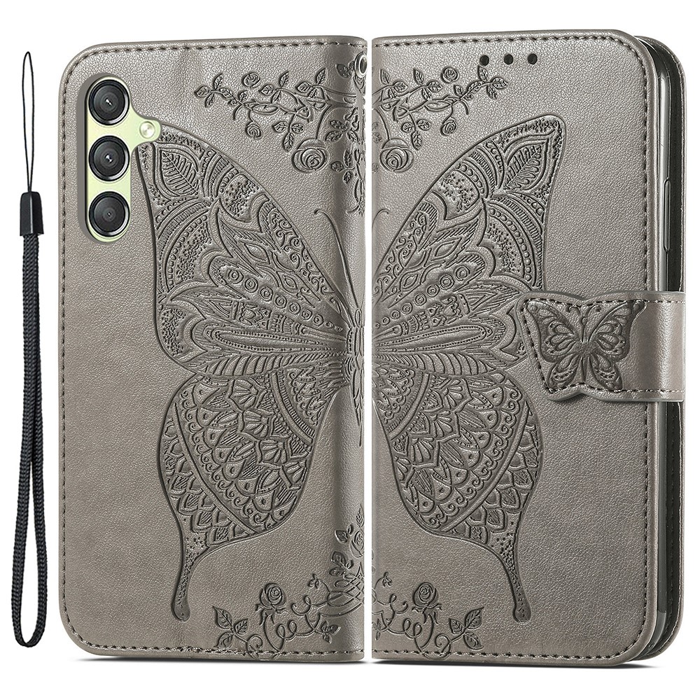  Samsung Galaxy A25 5G Fodral Läder Big Butterfly Grå