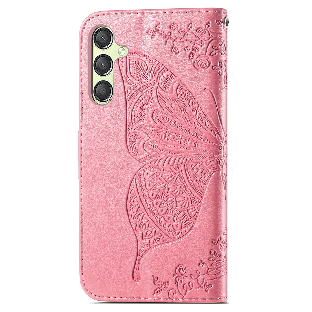  Samsung Galaxy A25 5G Fodral Läder Big Butterfly Rosa