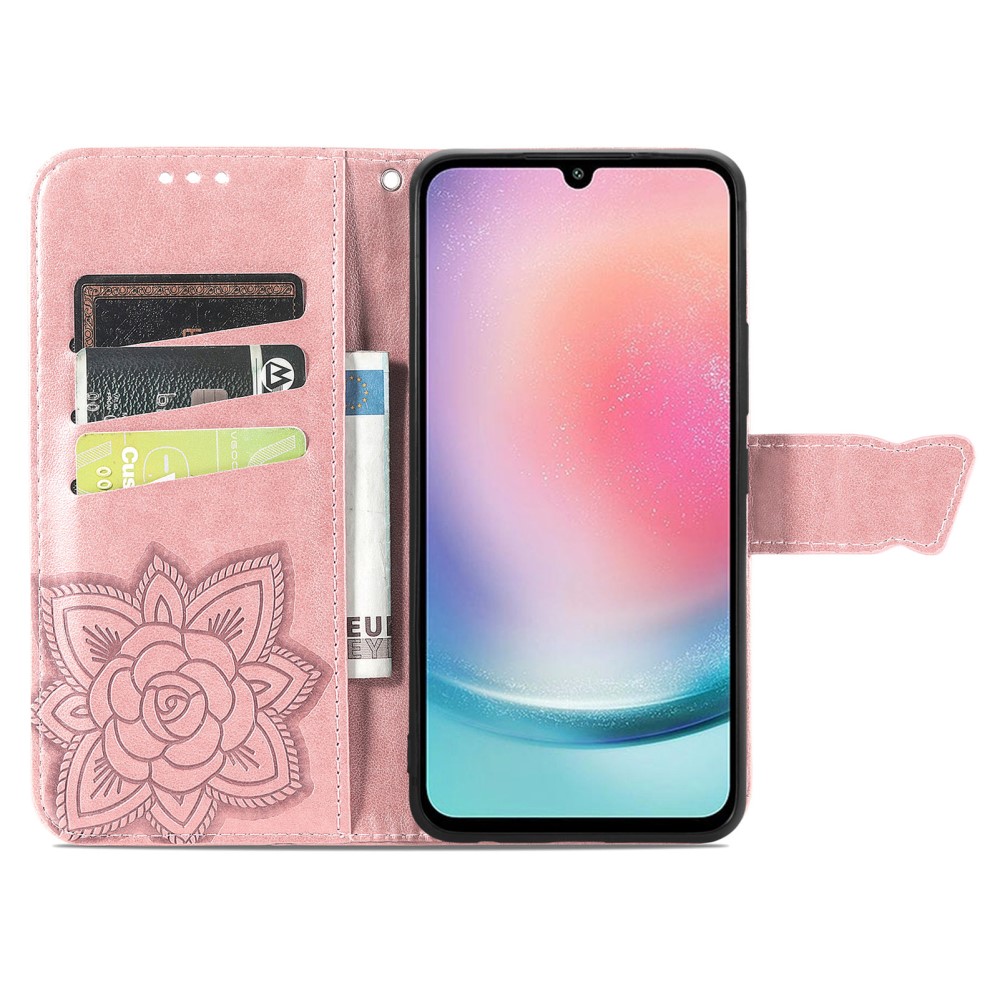  Samsung Galaxy A25 5G Fodral Läder Big Butterfly Roséguld