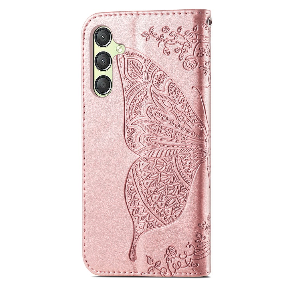  Samsung Galaxy A25 5G Fodral Läder Big Butterfly Roséguld