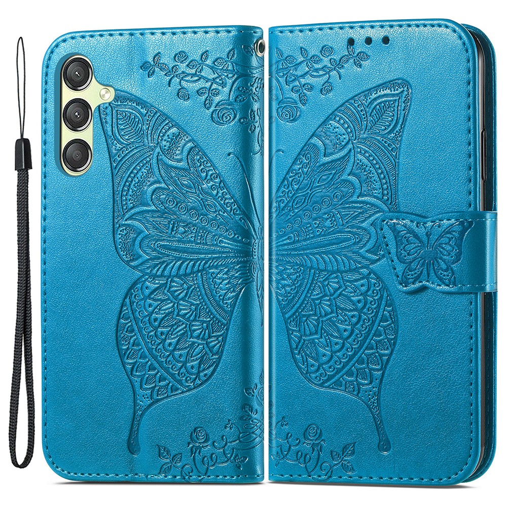  Samsung Galaxy A25 5G Fodral Läder Big Butterfly Blå