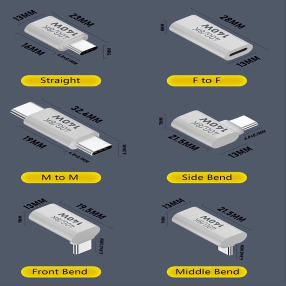  140W USB 3.1 USB-C Hona till USB-C Hona Adapter 8K 40Gbps Vit