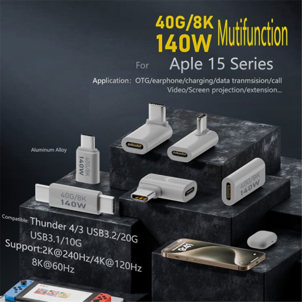  140W USB 3.1 USB-C Hane till USB-C Hane Adapter 8K 40Gbps Vit