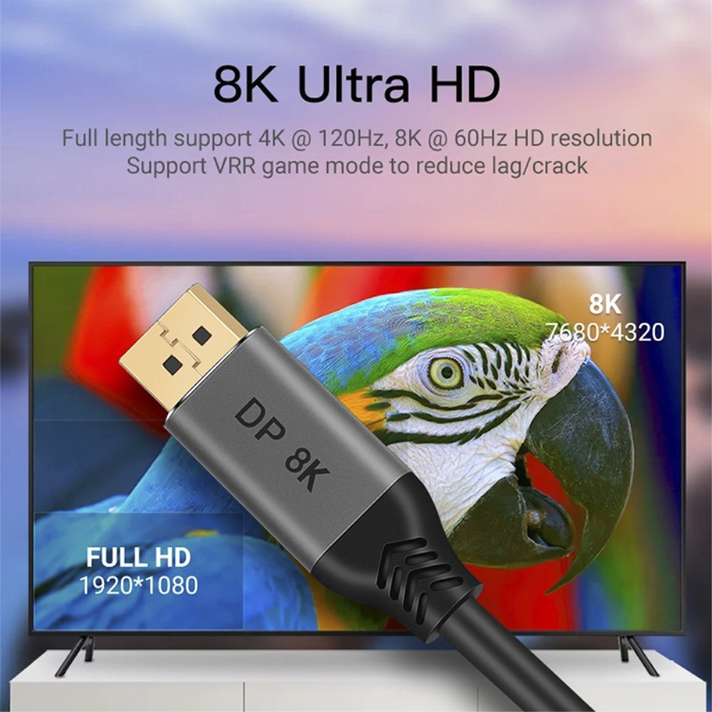  DisplayPort 1.4 Hane - DisplayPort 1.4 Hane 8K 60Hz 5m Kabel Svart