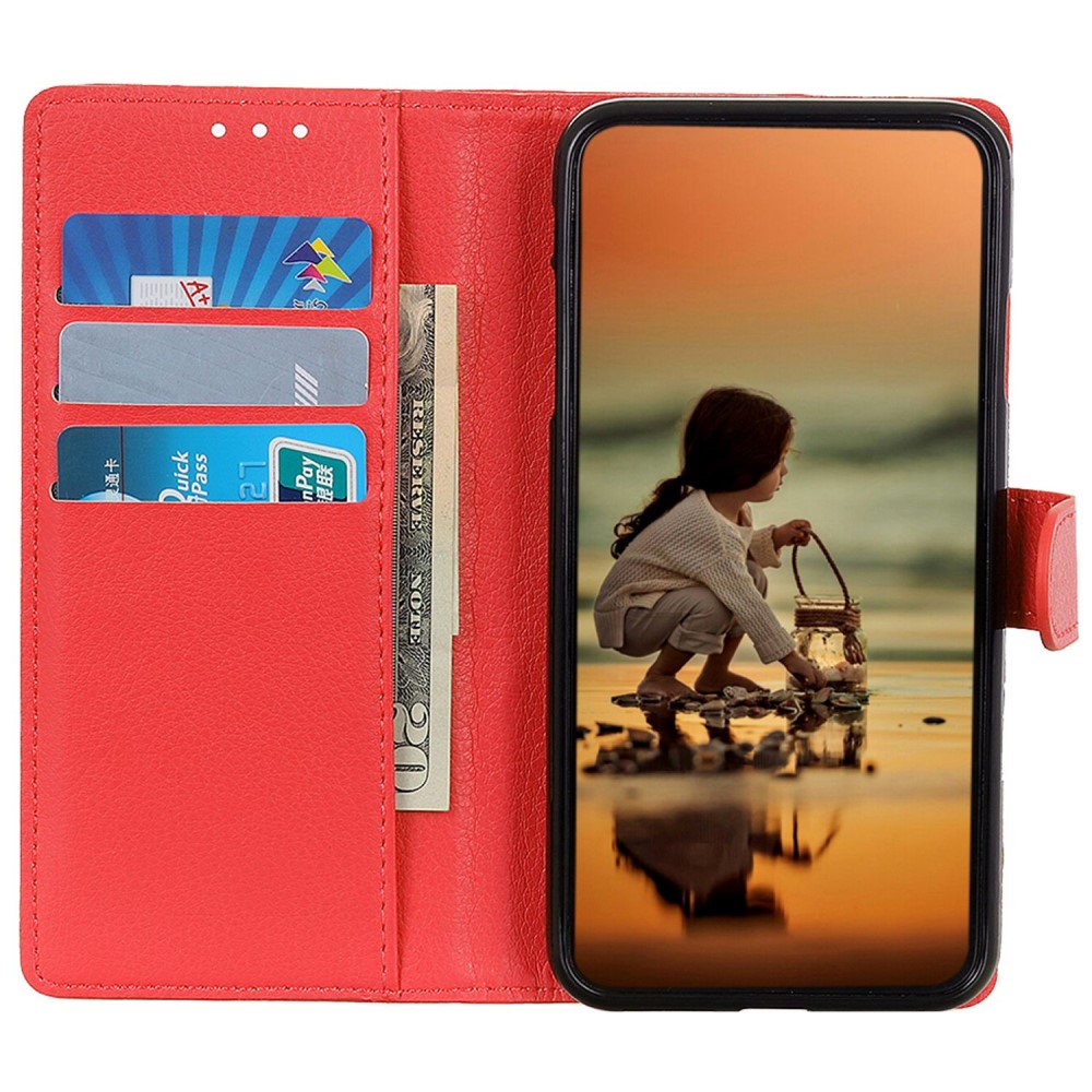  Samsung Galaxy S24 Fodral Läder Litchi Röd