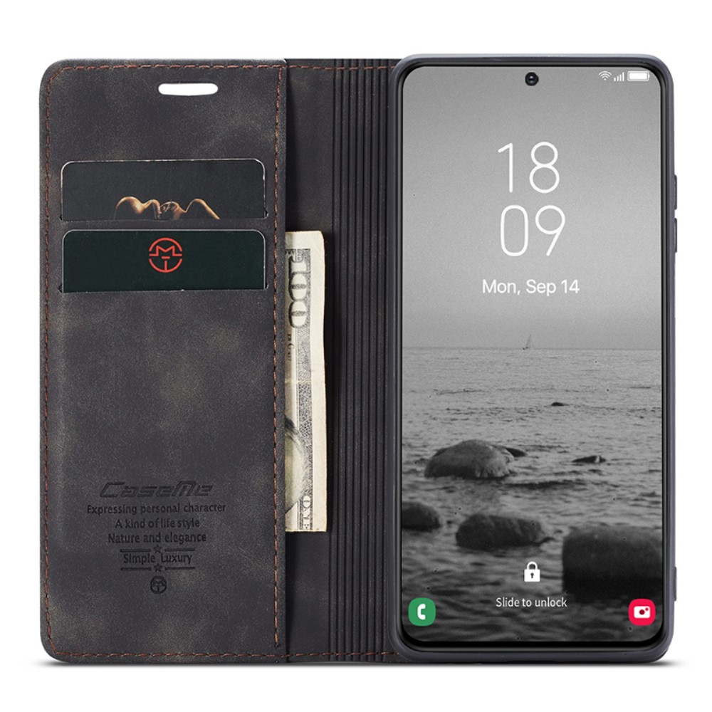 CASEME CASEME Galaxy S24 Fodral Flip Retro Läder Svart