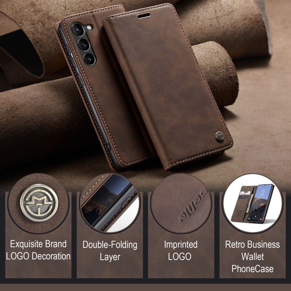 CASEME CASEME Galaxy S24 Plus Fodral Flip Retro Läder Mörk Brun
