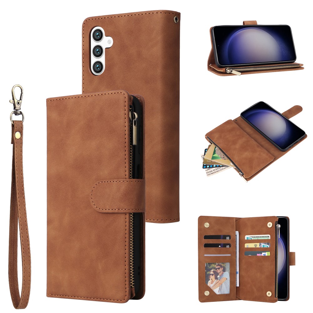  Samsung Galaxy S24 Plus Fodral Läder Multifunktionell Brun
