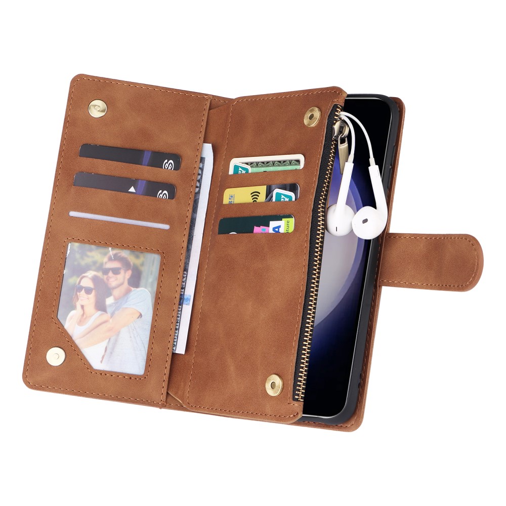  Samsung Galaxy S24 Plus Fodral Läder Multifunktionell Brun