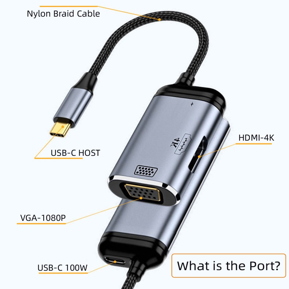  PD USB-C - VGA / HDMI 4K 60Hz 1080p Adapter