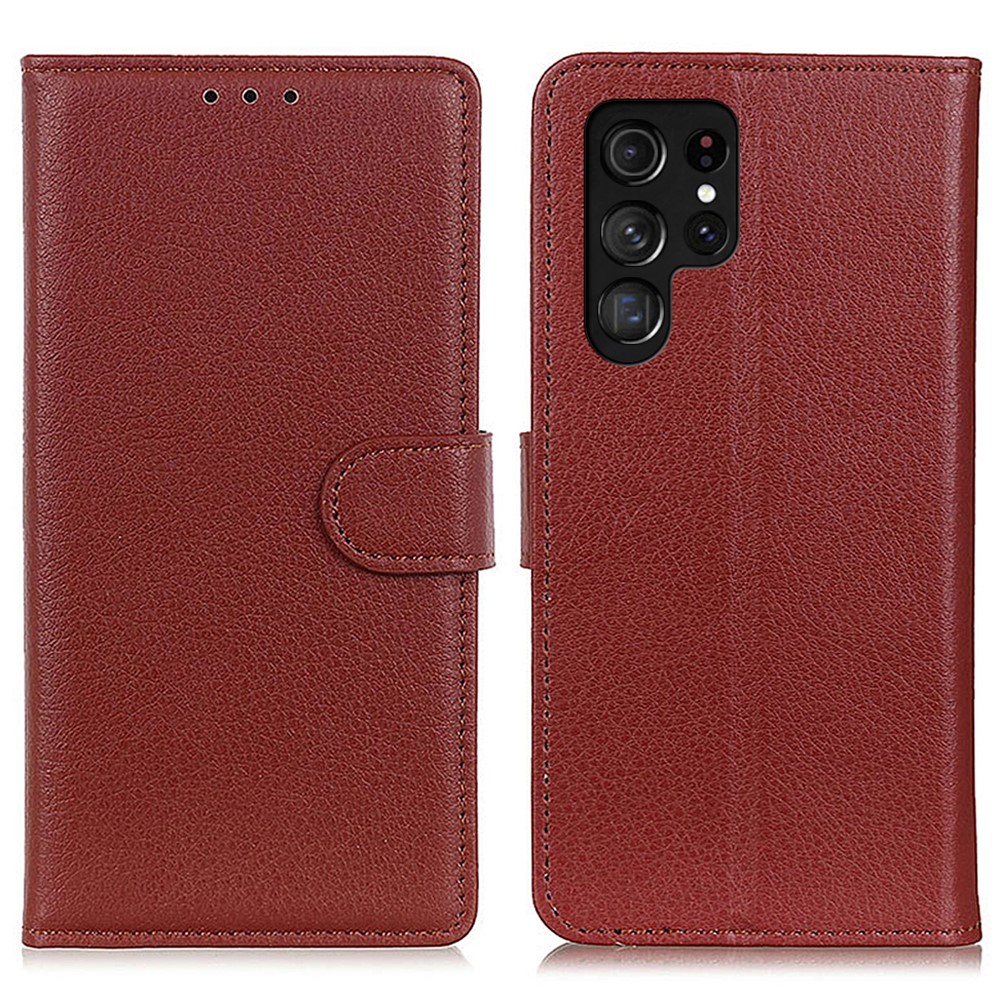  Samsung Galaxy S24 Ultra Fodral Litchi Läder Brun