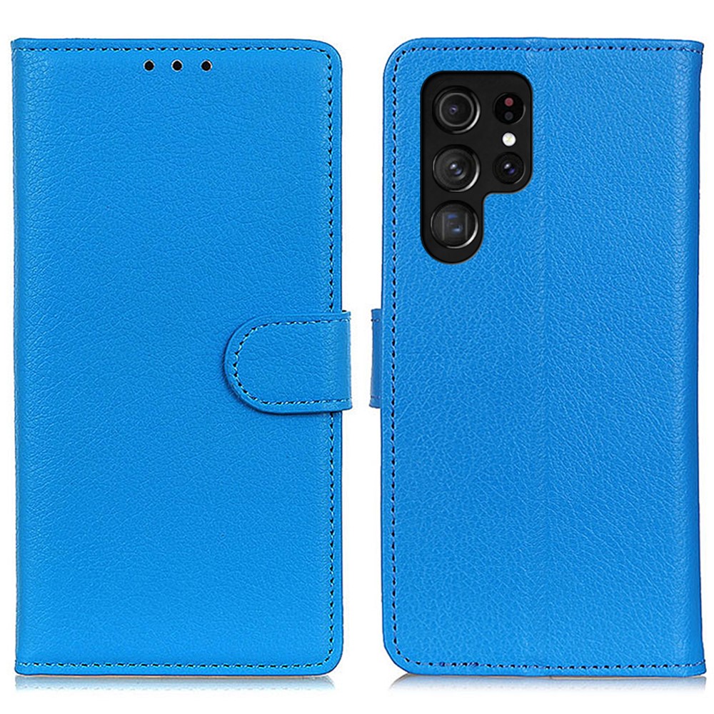  Samsung Galaxy S24 Ultra Fodral Litchi Läder Blå