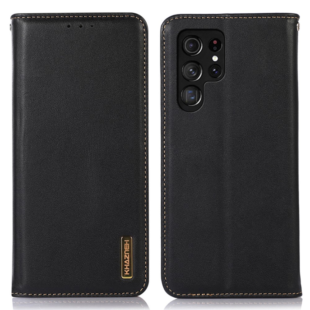 KHAZNEH KHAZNEH Galaxy S24 Ultra Fodral Flip RFID Äkta Läder Svart