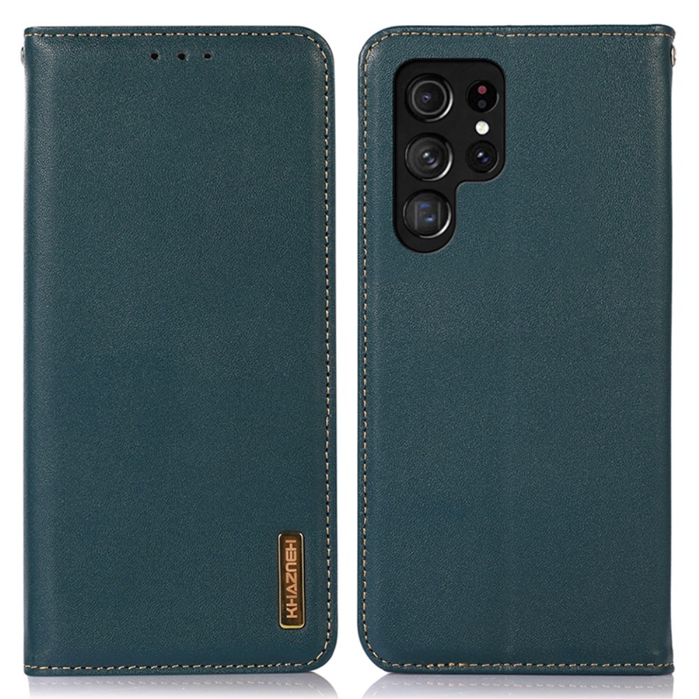 KHAZNEH KHAZNEH Galaxy S24 Ultra Fodral Flip RFID Äkta Läder Grön