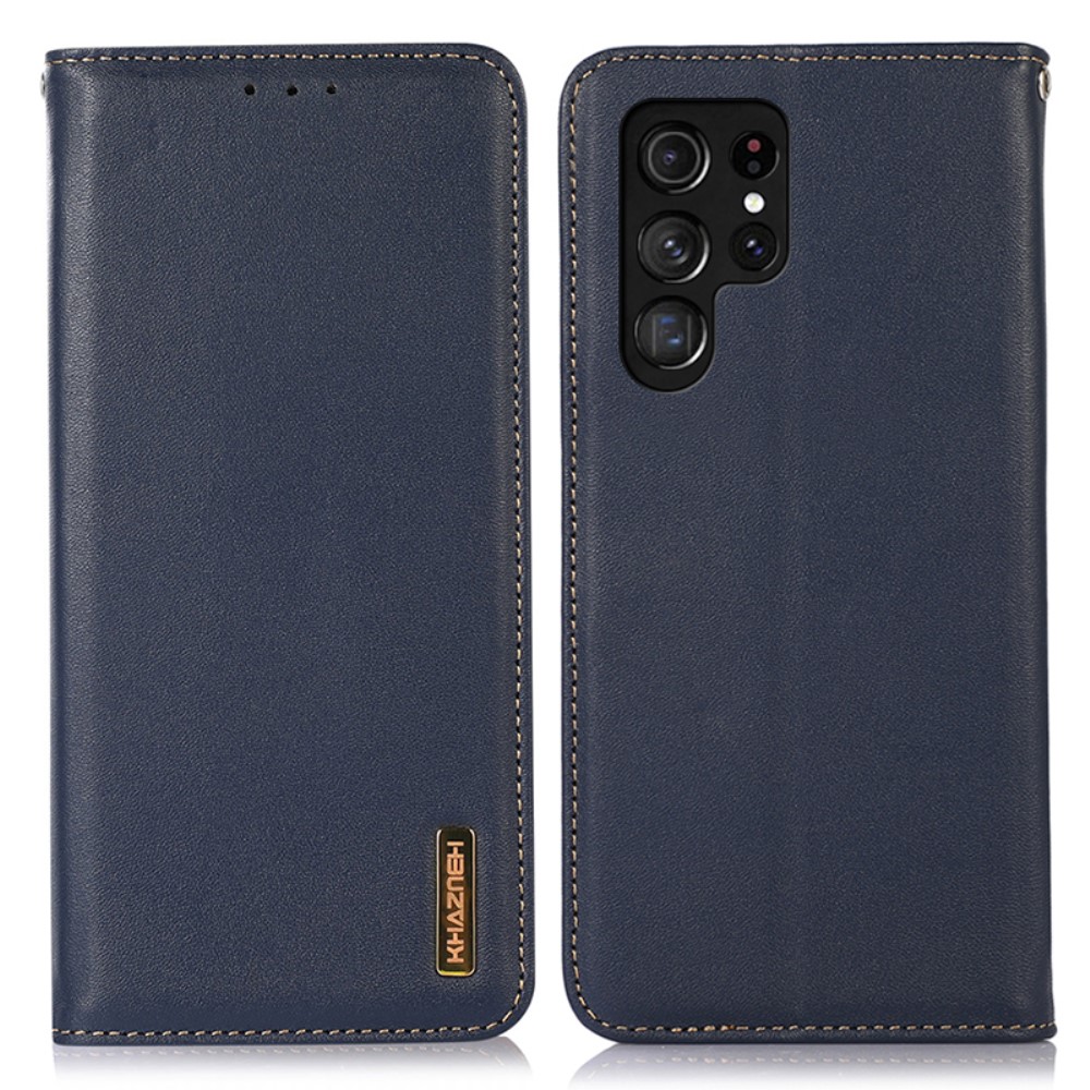 KHAZNEH KHAZNEH Galaxy S24 Ultra Fodral Flip RFID Äkta Läder Blå