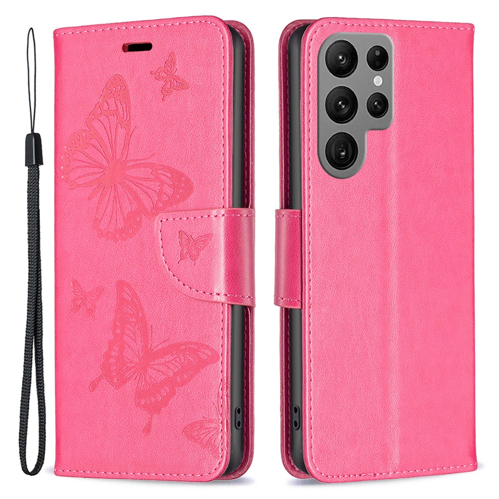  Galaxy S24 Ultra Fodral Med Fjäril Tryck Rosa