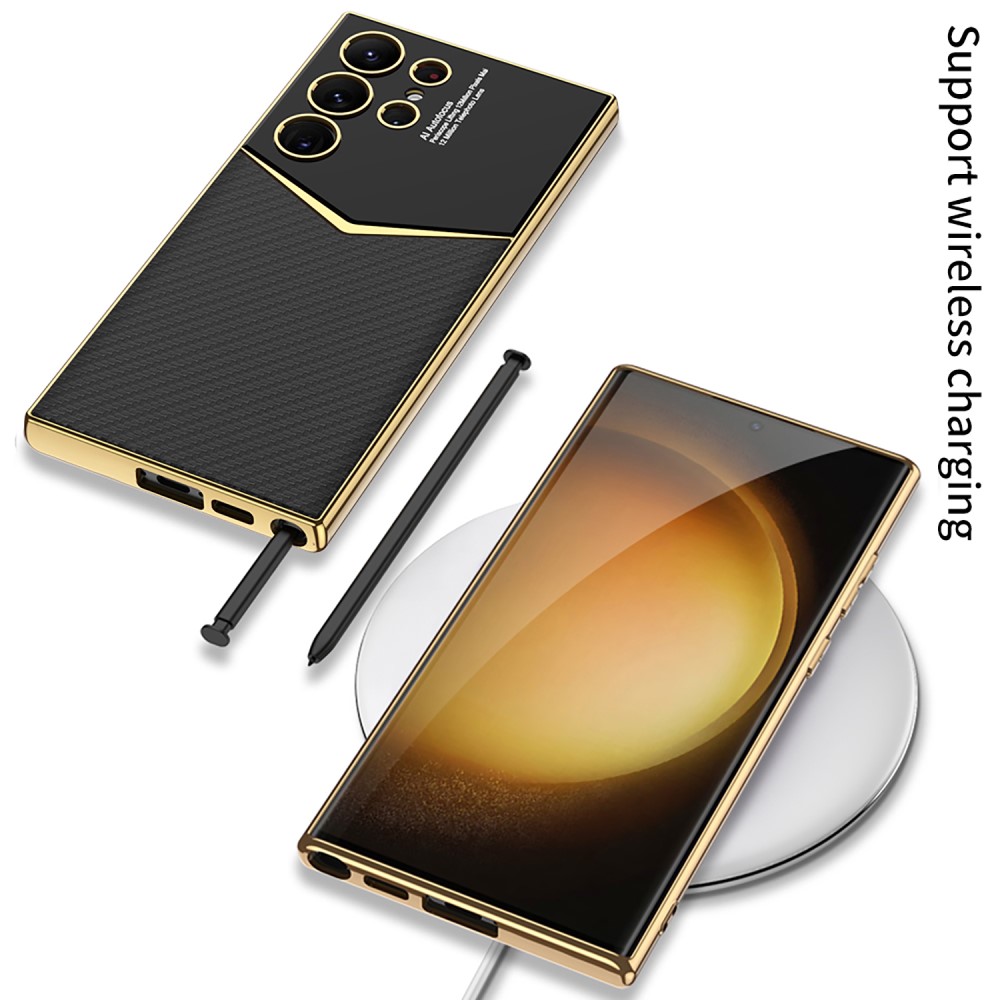 GKK GKK Galaxy S24 Ultra Skal Läder Hybrid Electroplate Vit
