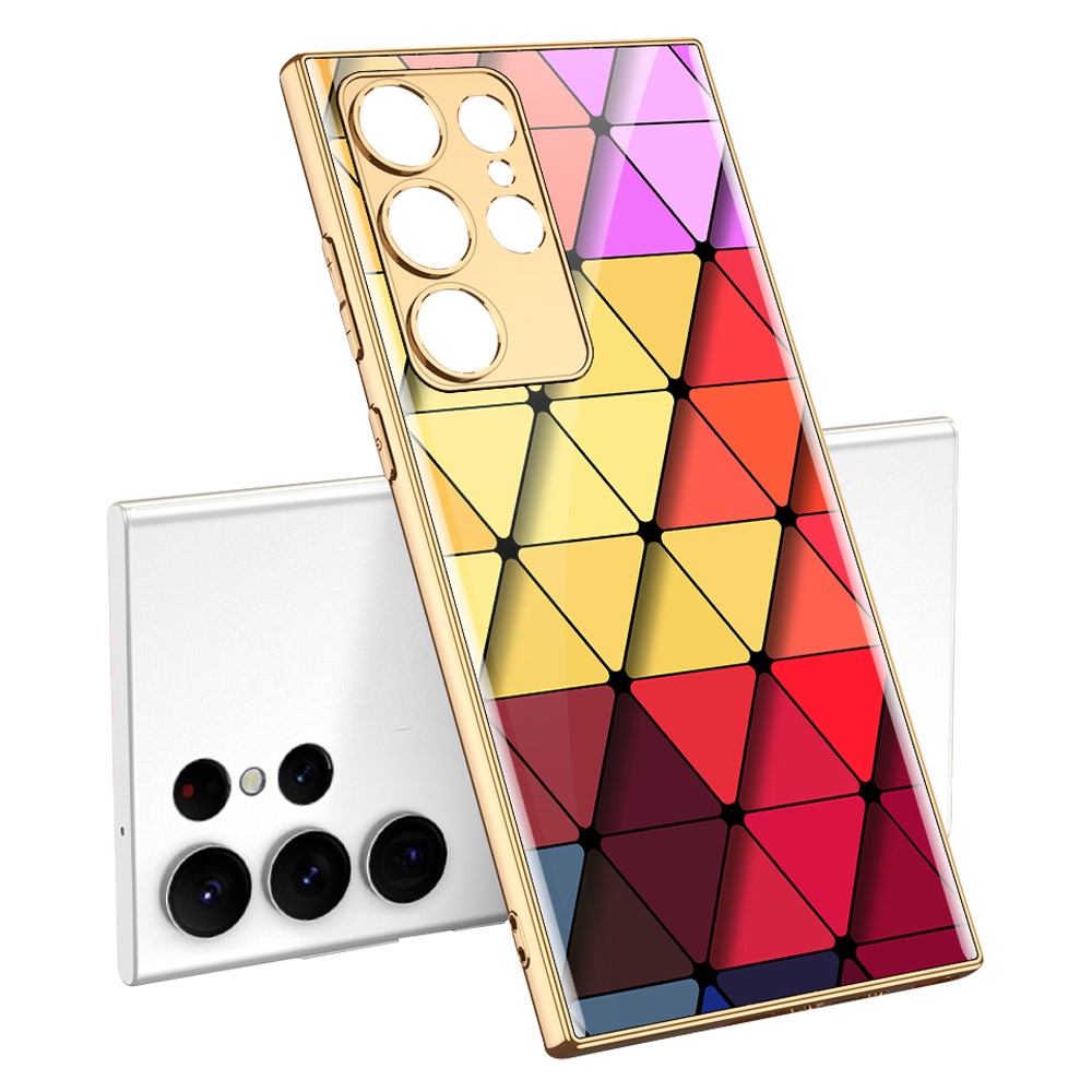 GKK GKK Galaxy S24 Ultra Skal Härdat Glas Electroplate Rhombus Röd