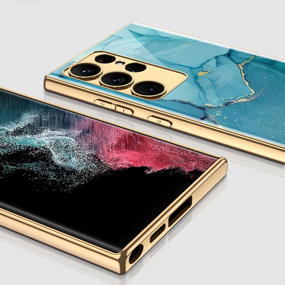 GKK GKK Galaxy S24 Ultra Skal Härdat Glas Electroplate Marmor Guld