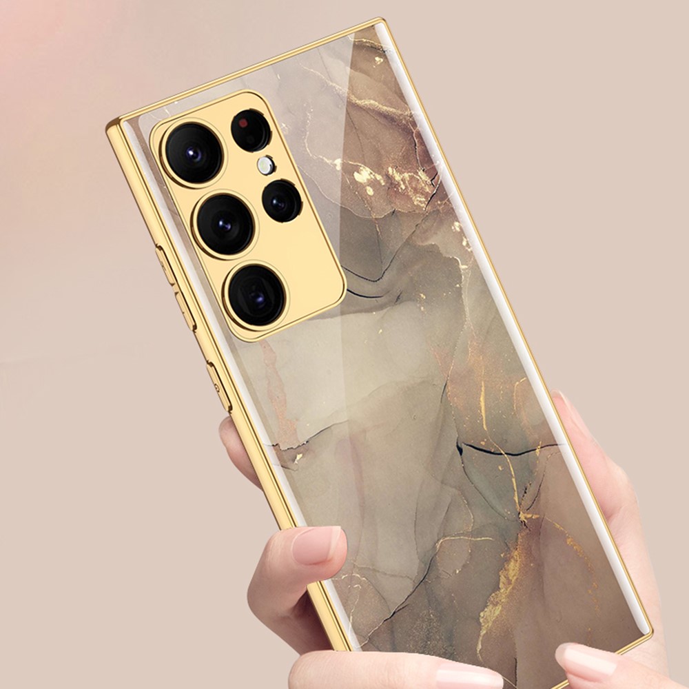 GKK GKK Galaxy S24 Ultra Skal Härdat Glas Electroplate Marmor Lila/Rosa