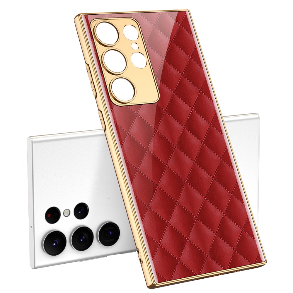 GKK GKK Galaxy S24 Ultra Skal Härdat Glas Electroplate Röd Diamond