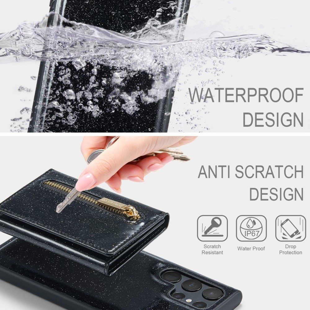 DG.MING DG.MING Galaxy S24 Ultra Skal Magnetisk Plånbok Glitter Svart
