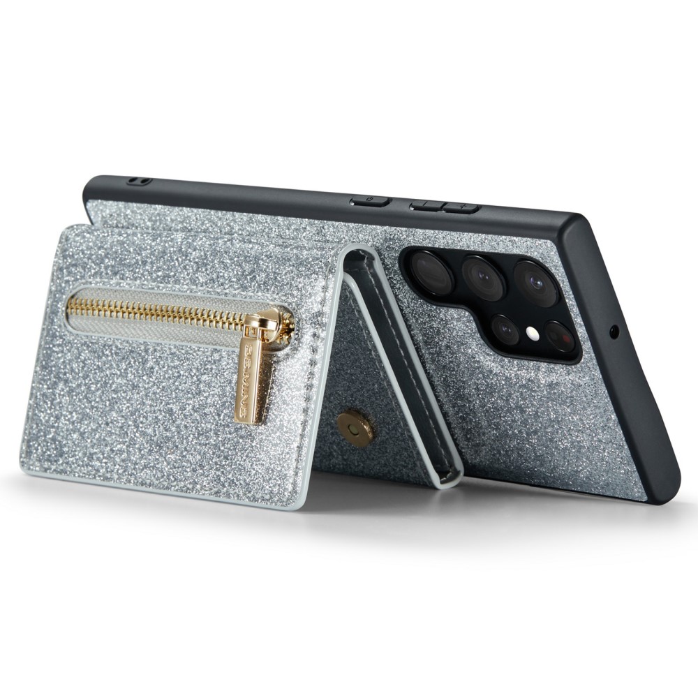 DG.MING DG.MING Galaxy S24 Ultra Skal Magnetisk Plånbok Glitter Silver
