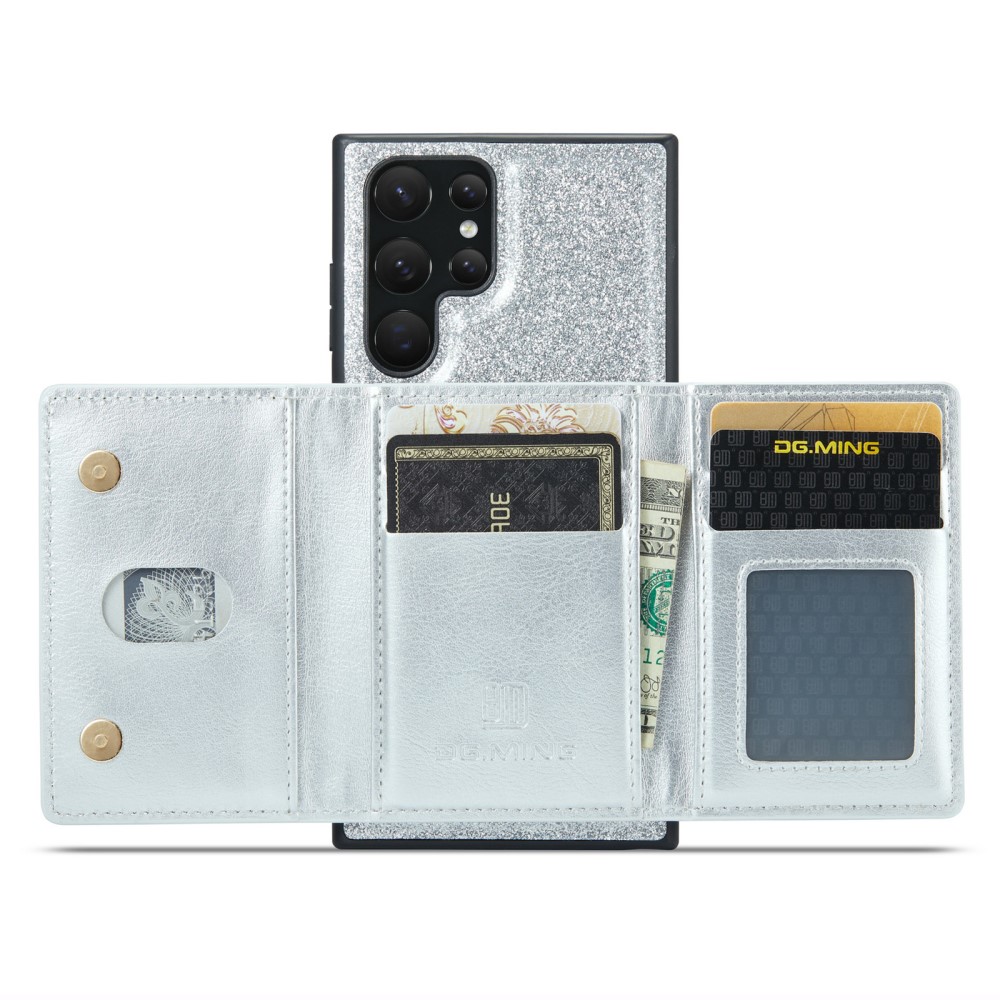 DG.MING DG.MING Galaxy S24 Ultra Skal Magnetisk Plånbok Glitter Silver