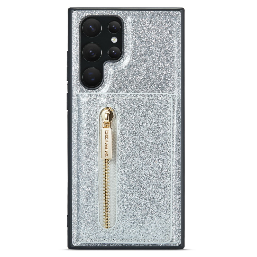 DG.MING DG.MING Galaxy S24 Ultra Skal Magnetisk Plånbok Glitter Silver