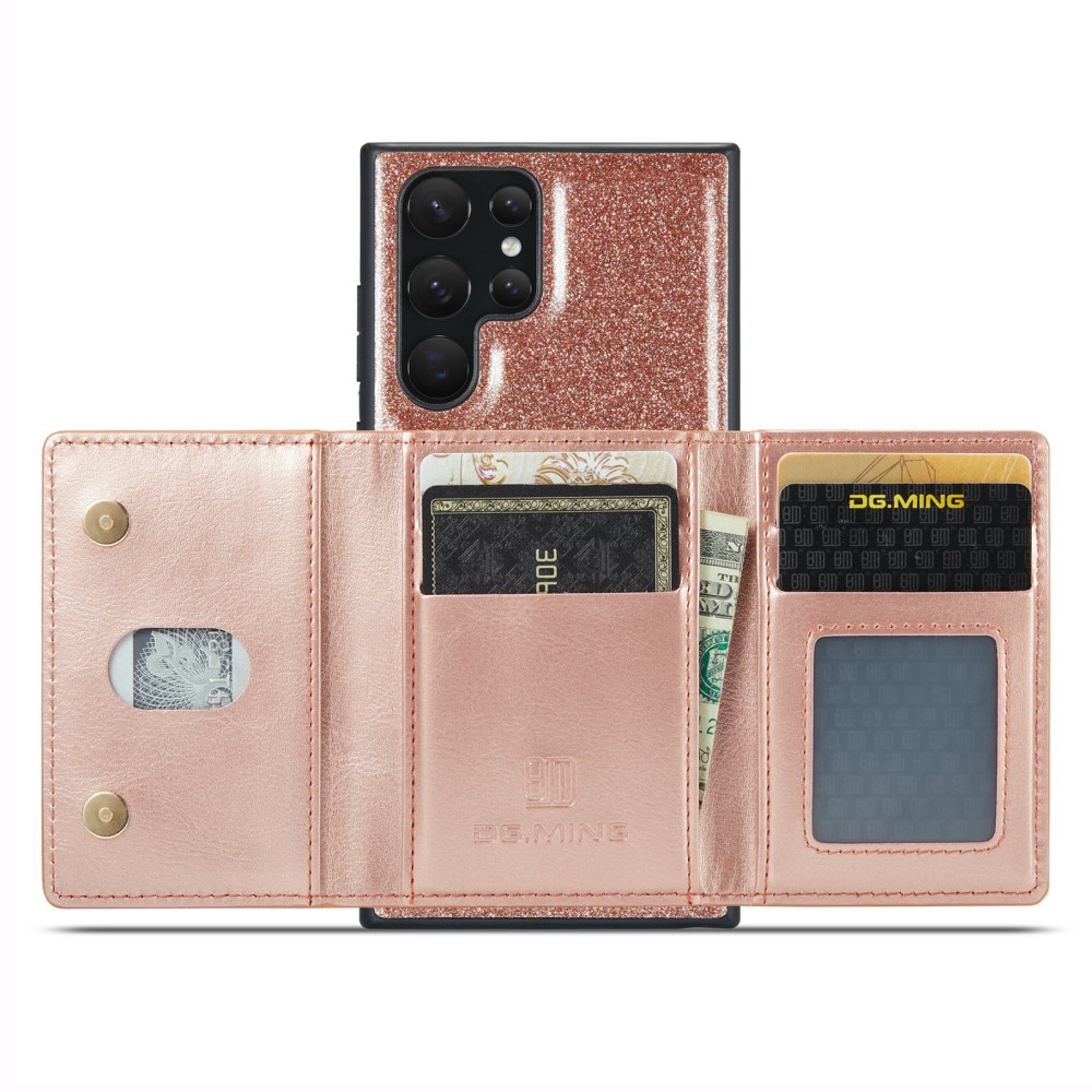 DG.MING DG.MING Galaxy S24 Ultra Skal Magnetisk Plånbok Glitter Roséguld
