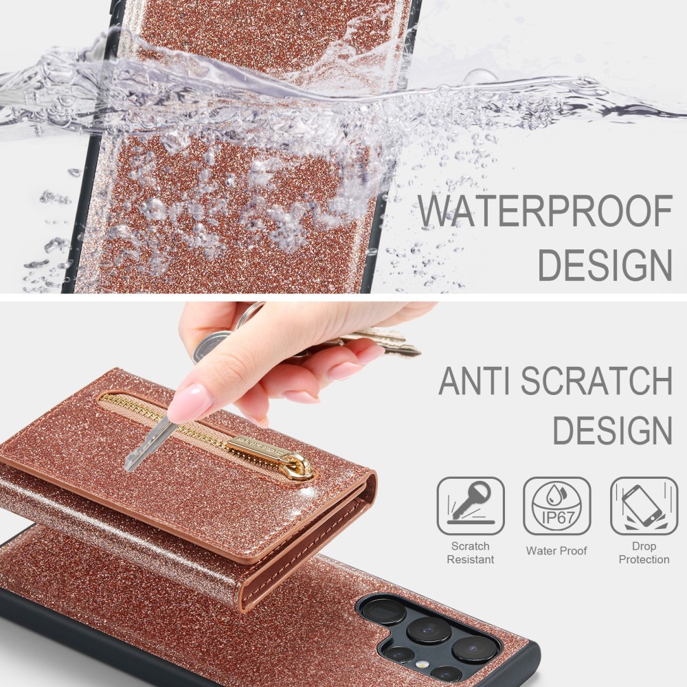 DG.MING DG.MING Galaxy S24 Ultra Skal Magnetisk Plånbok Glitter Roséguld