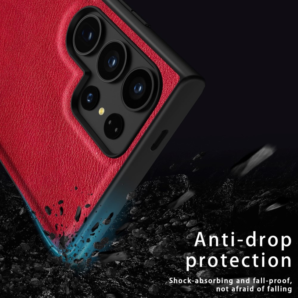  Galaxy S24 Ultra Läderbelagt Hybrid Skal Röd