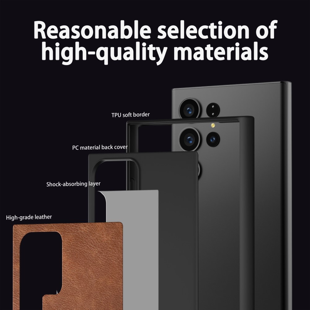  Galaxy S24 Ultra Läderbelagt Hybrid Skal Röd