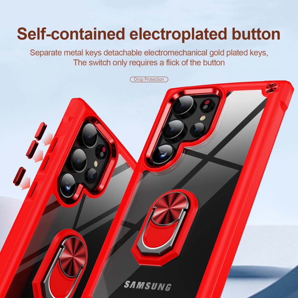  Galaxy S24 Ultra Skal Shockproof Ring Hybrid Röd