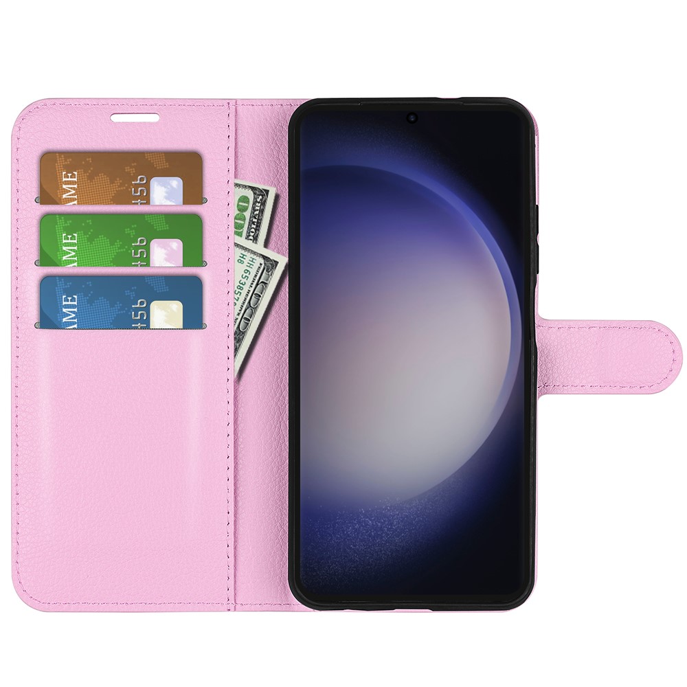  Samsung Galaxy S24 Ultra Fodral Läder Litchi Ljus Rosa