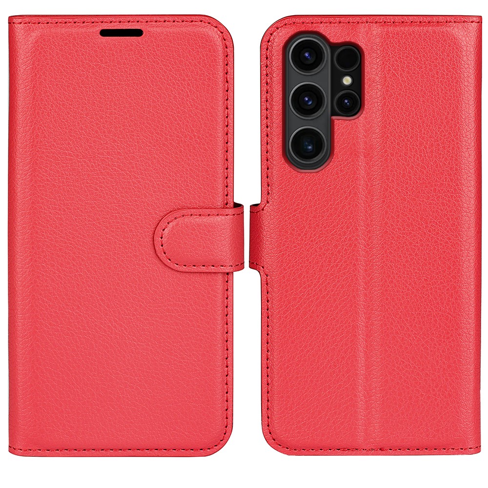  Samsung Galaxy S24 Ultra Fodral Läder Litchi Röd