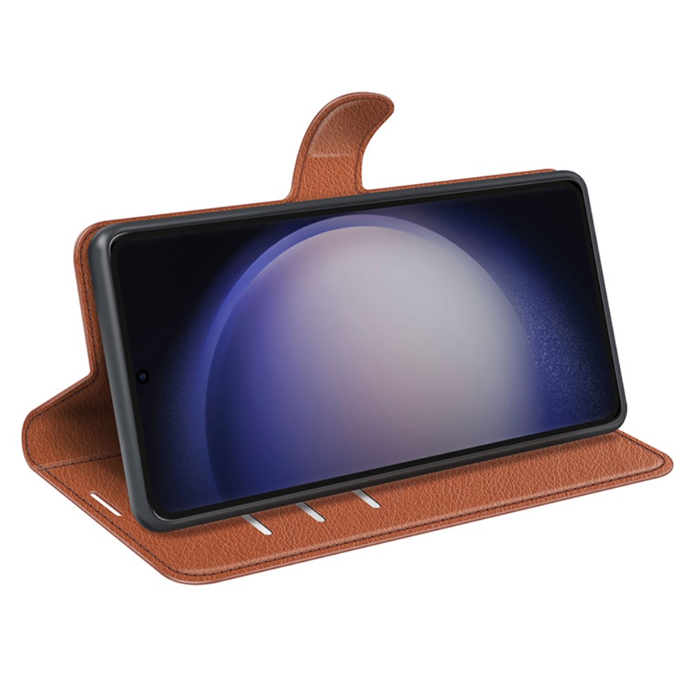  Samsung Galaxy S24 Ultra Fodral Läder Litchi Brun