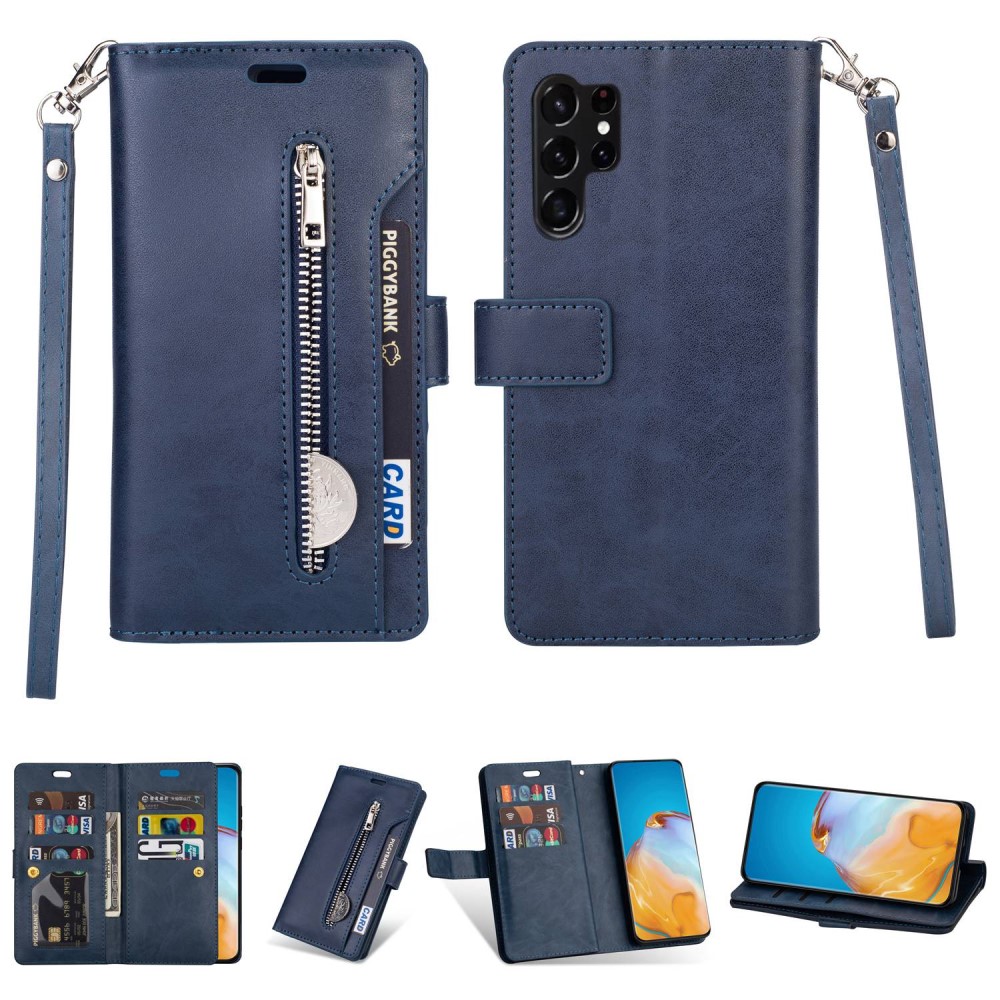  Galaxy S24 Ultra Fodral Flerfack Multifunktionell Blå