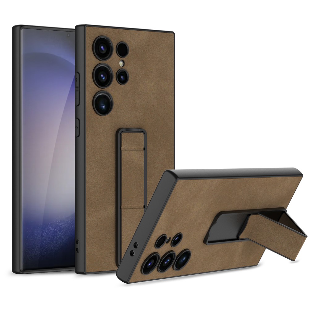 GKK GKK Galaxy S24 Ultra Skal Läder Kickstand Matt Brun
