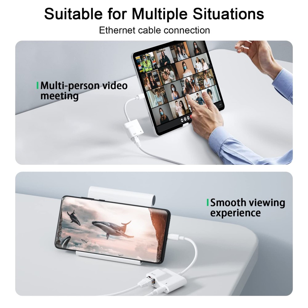  2in1 60W USB-C Till RJ45 Ethernet Adapter Vit