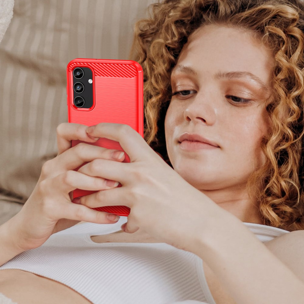  Samsung Galaxy A15 5G Skal Borstad Stål Textur Röd