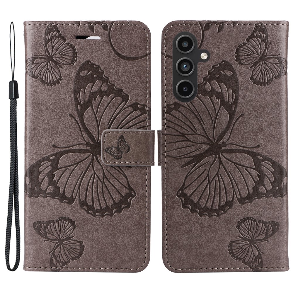  Samsung Galaxy A15 5G Fodral Fjäril Tryck Grå
