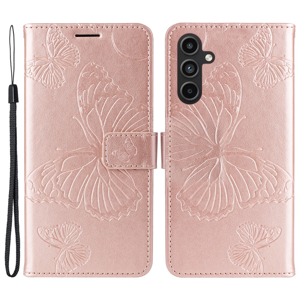  Samsung Galaxy A15 5G Fodral Fjäril Tryck Roséguld