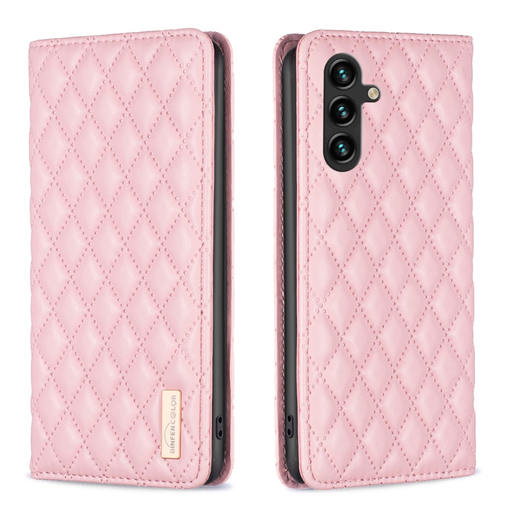 BINFEN BINFEN Galaxy A35 5G Fodral Flip Diamond Läder Ljus Rosa
