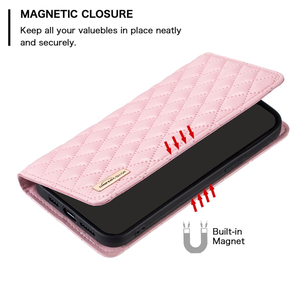 BINFEN BINFEN Galaxy A35 5G Fodral Flip Diamond Läder Ljus Rosa