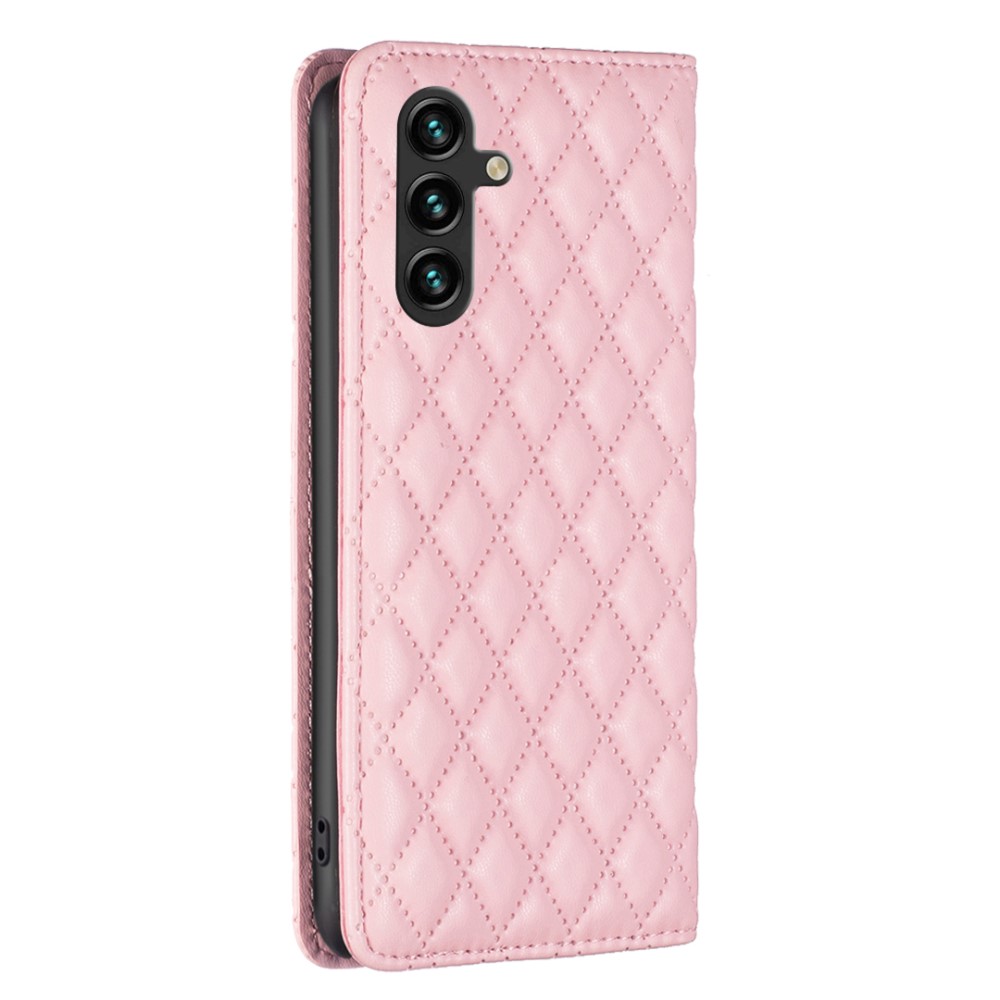 BINFEN BINFEN Galaxy A35 5G Fodral Flip Diamond Läder Ljus Rosa