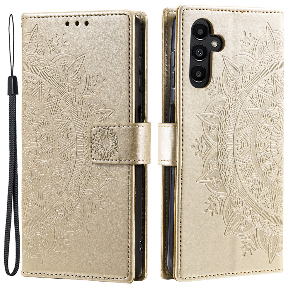  Samsung Galaxy A35 5G Fodral Mandala Läder Guld