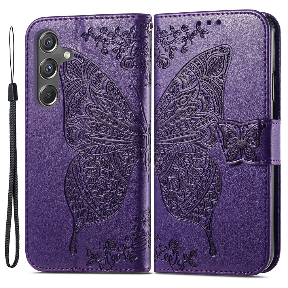  Samsung Galaxy A15 5G Fodral Big Butterfly Mörk Lila